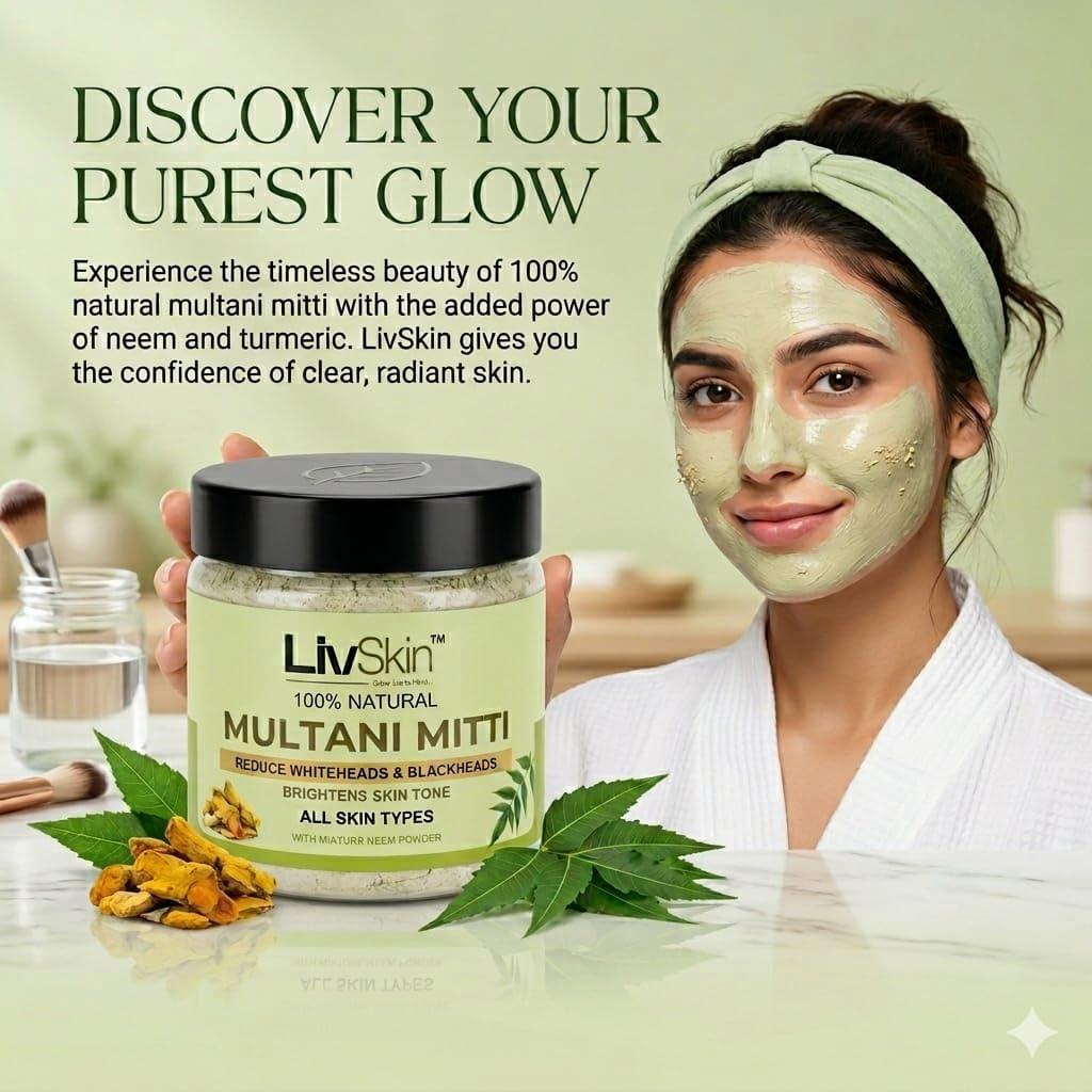 Woman with a neem multani mitti face mask