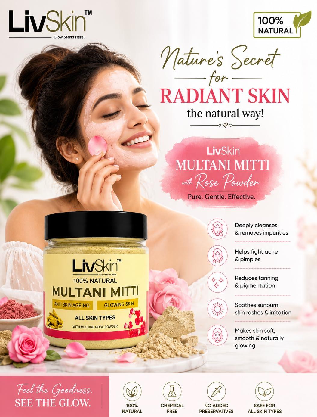 Woman with a rose multani mitti face mask
